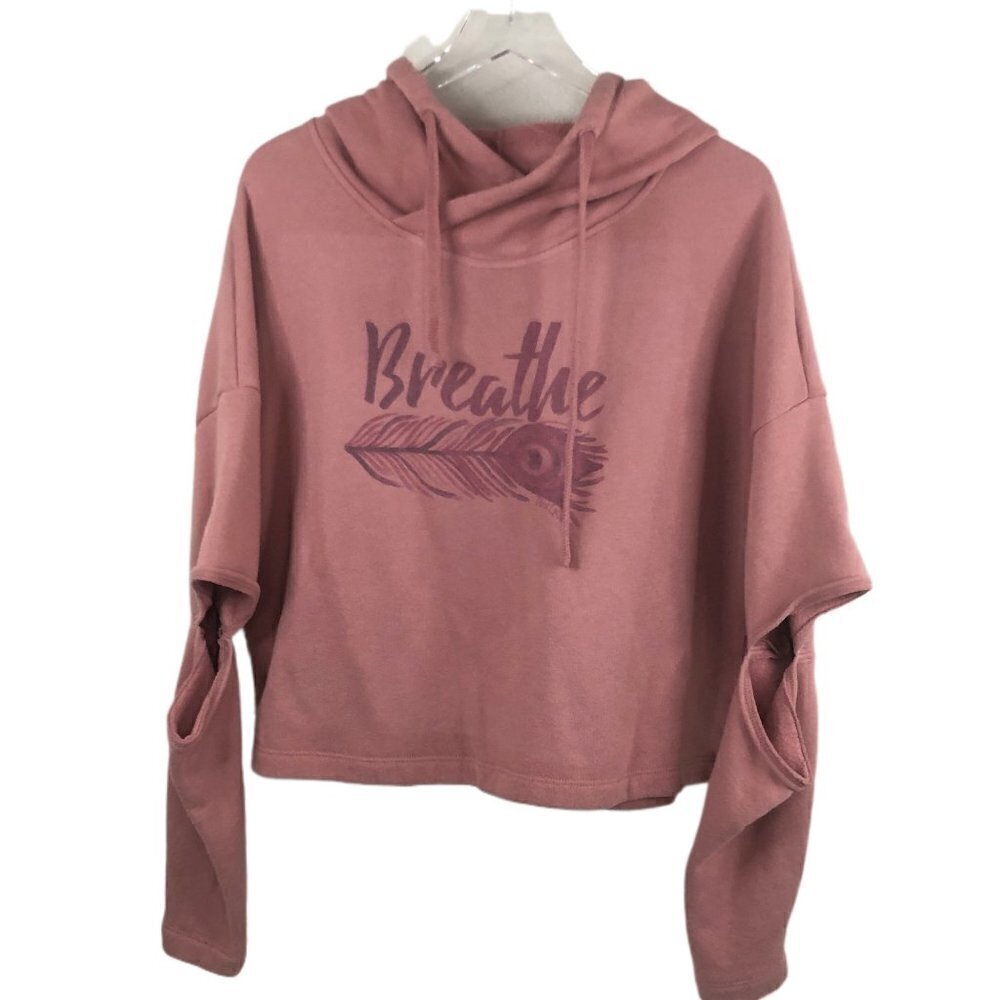 Breathe Feather Yoga Meditation Open Elbow Pink Hoodie Women's Size‎ L